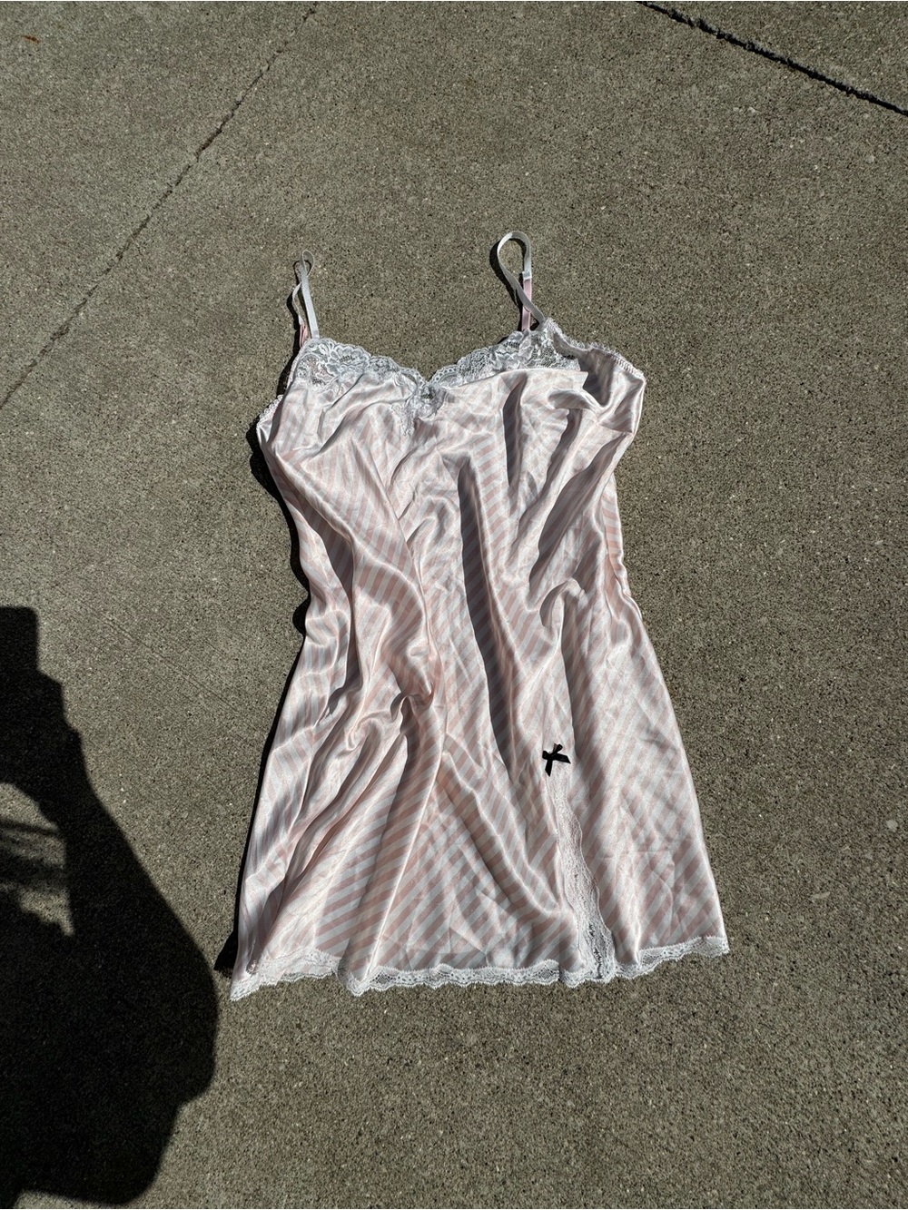 Victoria's Secret Pink & White Striped Lace-Trim Chemise